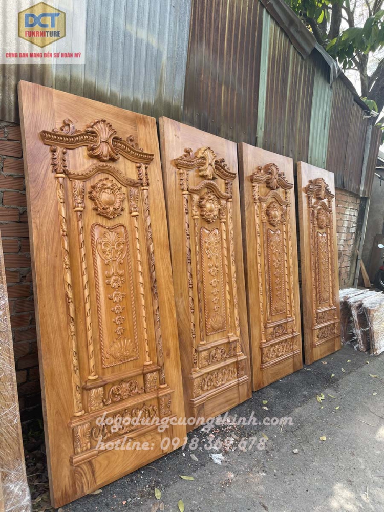 Bộ cửa phòng cổ điển gỗ gõ đỏ cp43gd